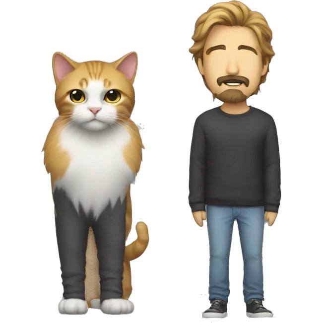 cat standing on top of a guy with a goatee and with a mullet emoji