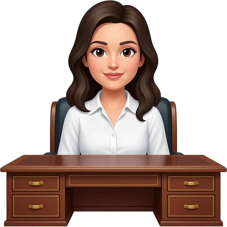 the woman is standing behind the desk emoji