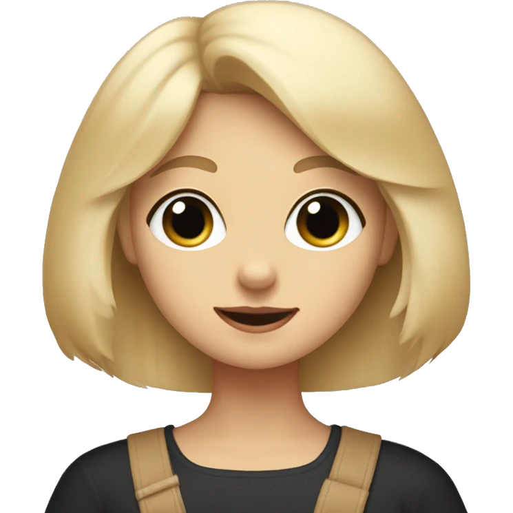 a blonde girl with a bob and blue eyes is holding a black Spitz with a beige chest in her hands emoji