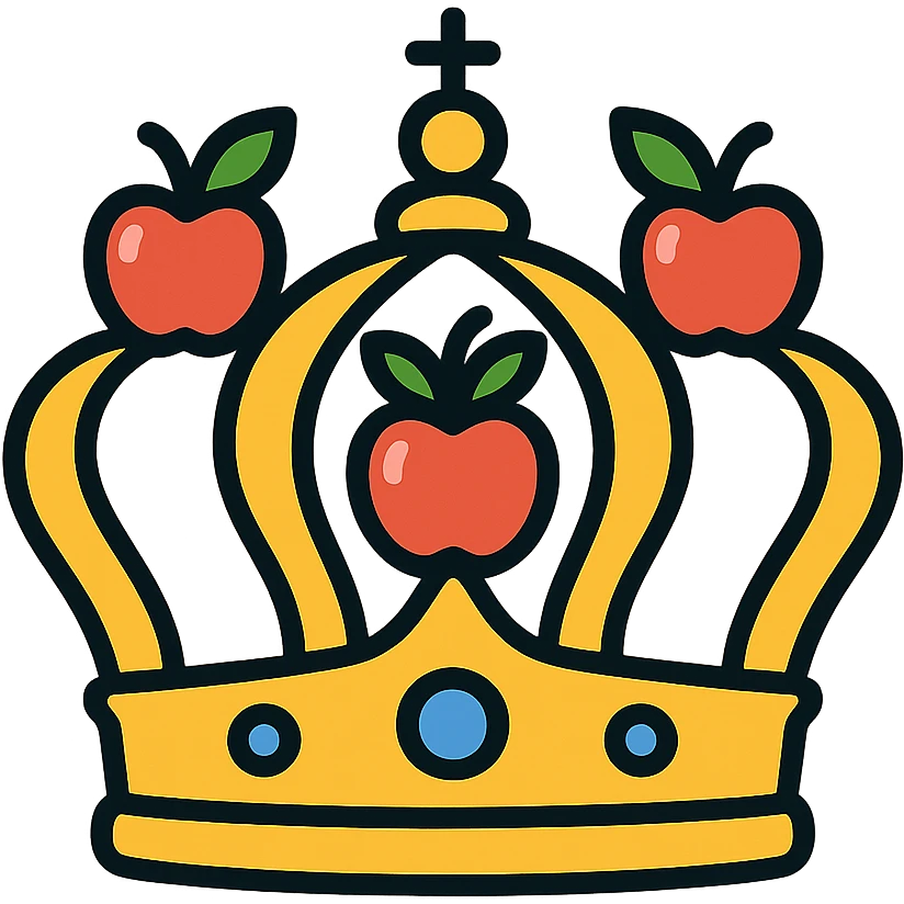 classic royal crown decorated with red apples and green leaves, luxurious and ornate emoji