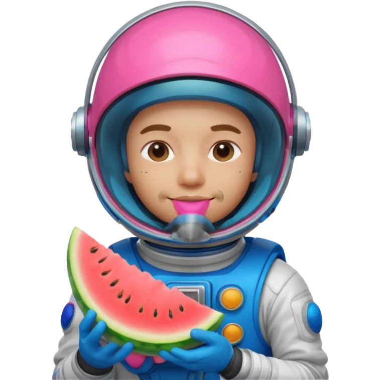 Neon pink and blue spaceman eating melon emoji