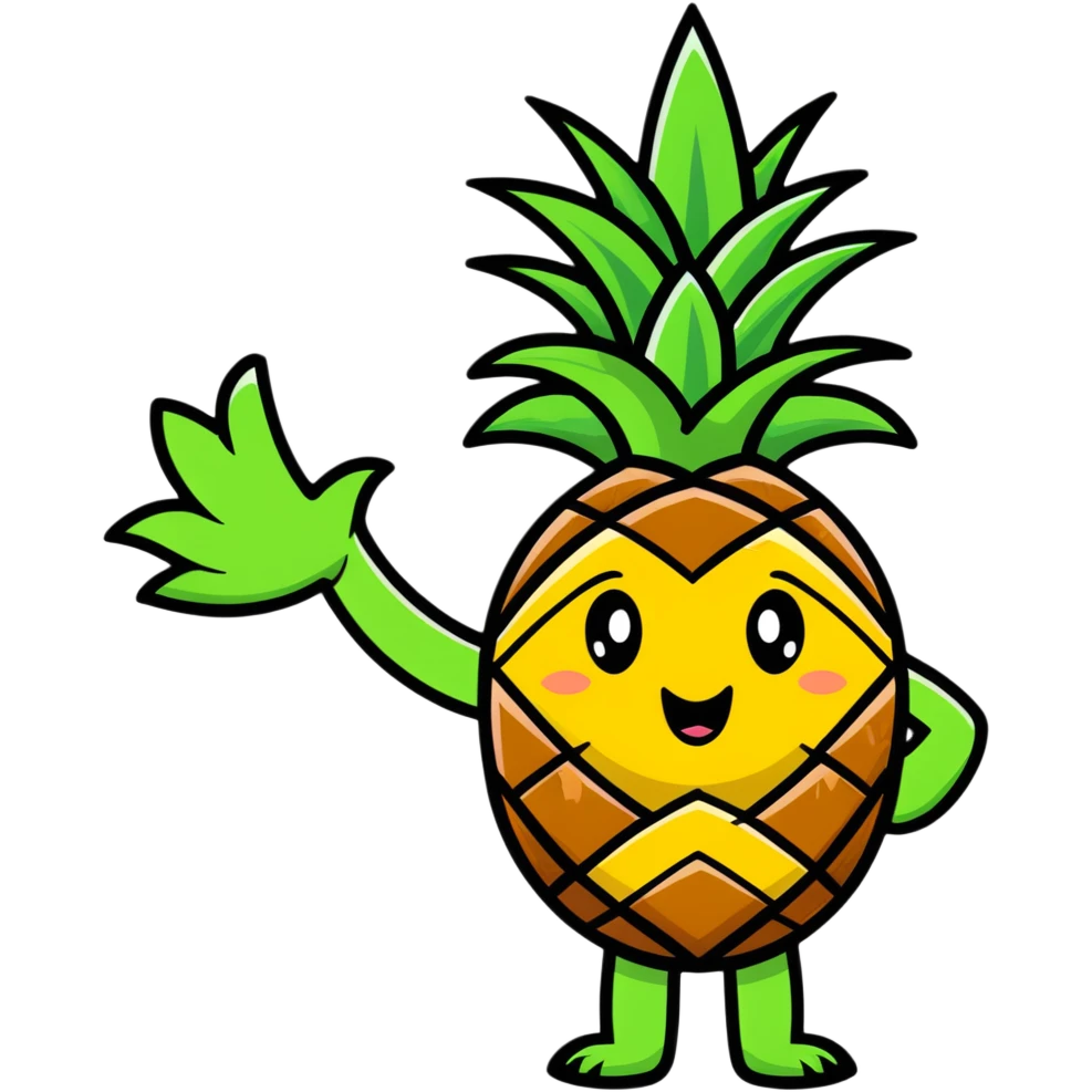 friendly pineapple character waving hello emoji