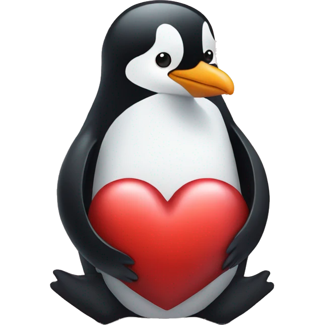 Penguin sitting downhugging a heart emoji