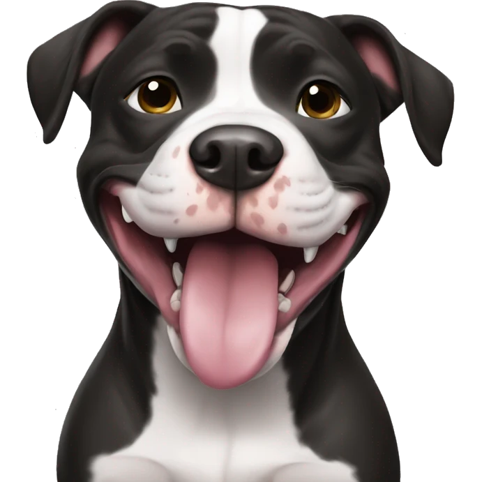 Silly, happy, black and white pitbull emoji