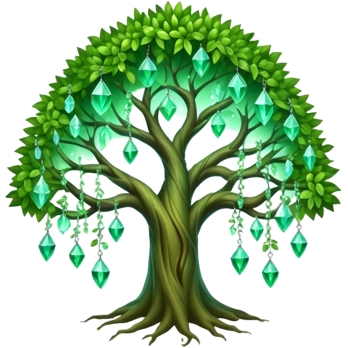Spiritual magical ethereal tree with crystals hanging in it emoji