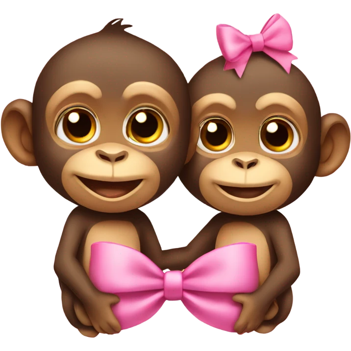 two monkeys in love, one is wearing a pink bow  emoji