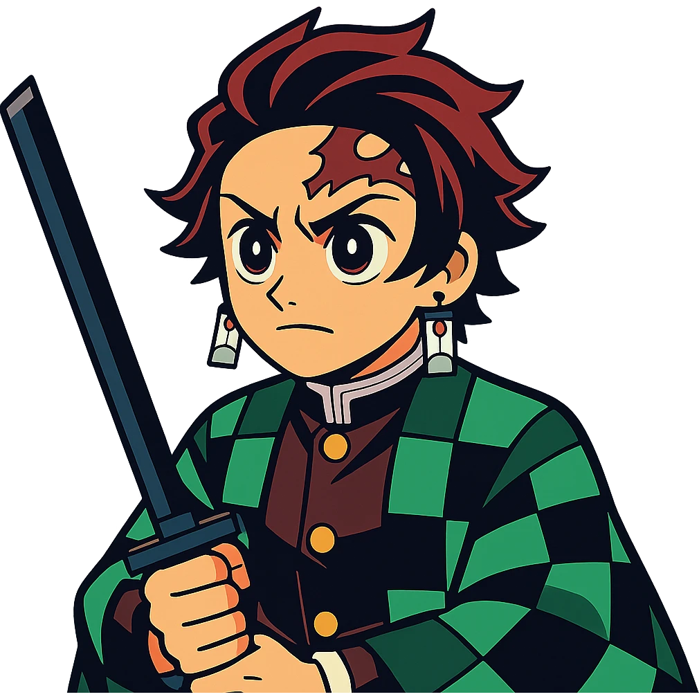 Tanjiro Kamado from Demon Slayer, vibrant anime style, iconic green checkered haori, determined expression emoji