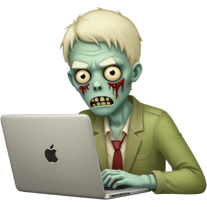 A tired zombie behind a laptop emoji