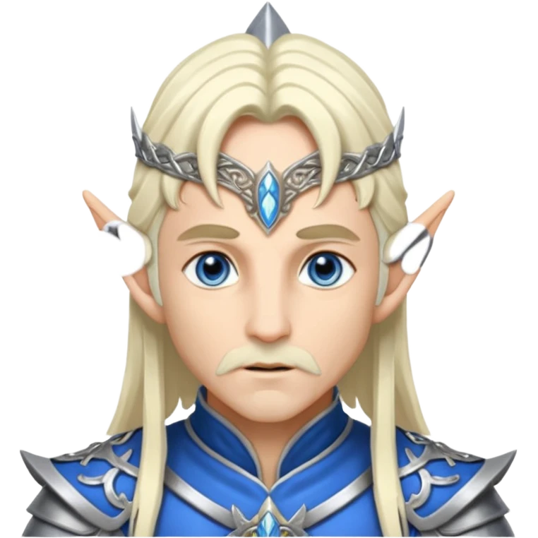elf prince with pointy ears, white skin, silverblond shoulder-length hair, blue eyes, Chin beard, no crown or hat emoji