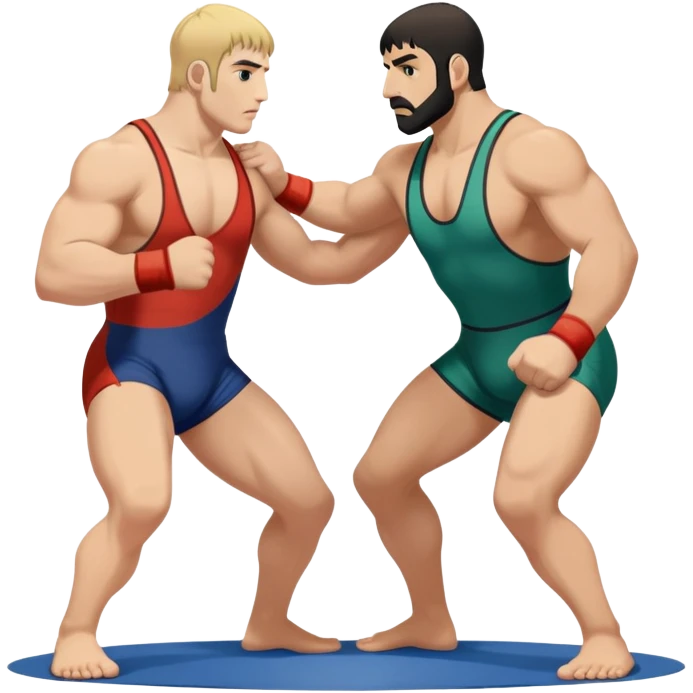 An icon symbolizing Greco-Roman wrestling, showing two wrestlers locked in a powerful grip, focusing on upper-body techniques. The background features a wrestling mat, with the athletes wearing traditional singlets. Transparent background highlights the strength and skill of the sport. emoji