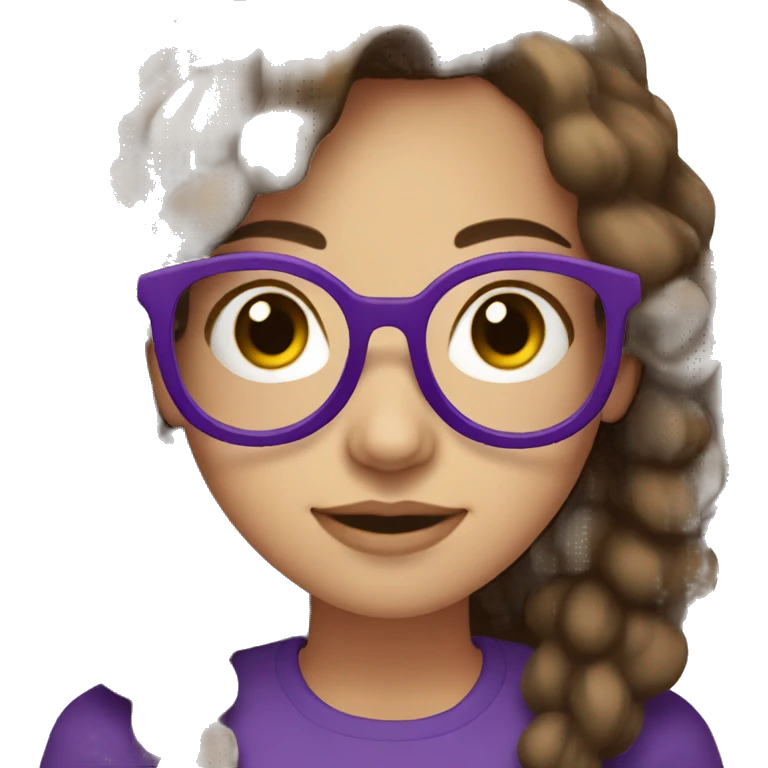 Girl with brown hair and brown eyes with round glasses with violet frame  emoji