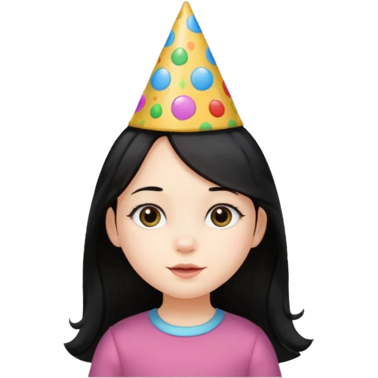 a little girl with long black hair with birthday hat, wearing glassé















 emoji