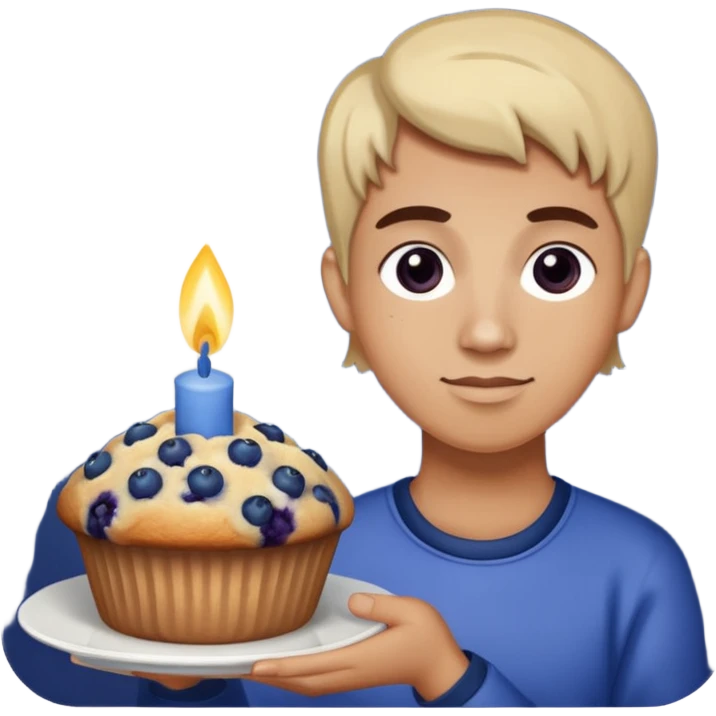 Blueberry Muffin celebrating birthday. Make sure it actually looks like a muffin with candles. Somebody holding it  emoji