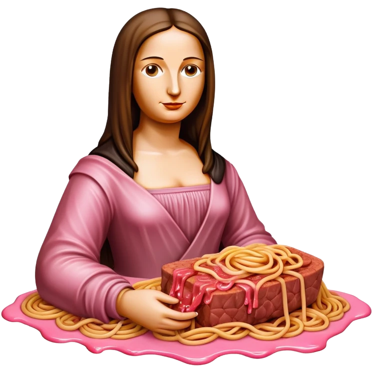 monalisa made of SPAM meat melted pink dripping sauce spaghetti portrait emoji