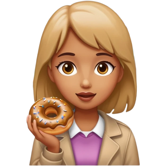 Girl who is walking on a street while eating a donut  emoji