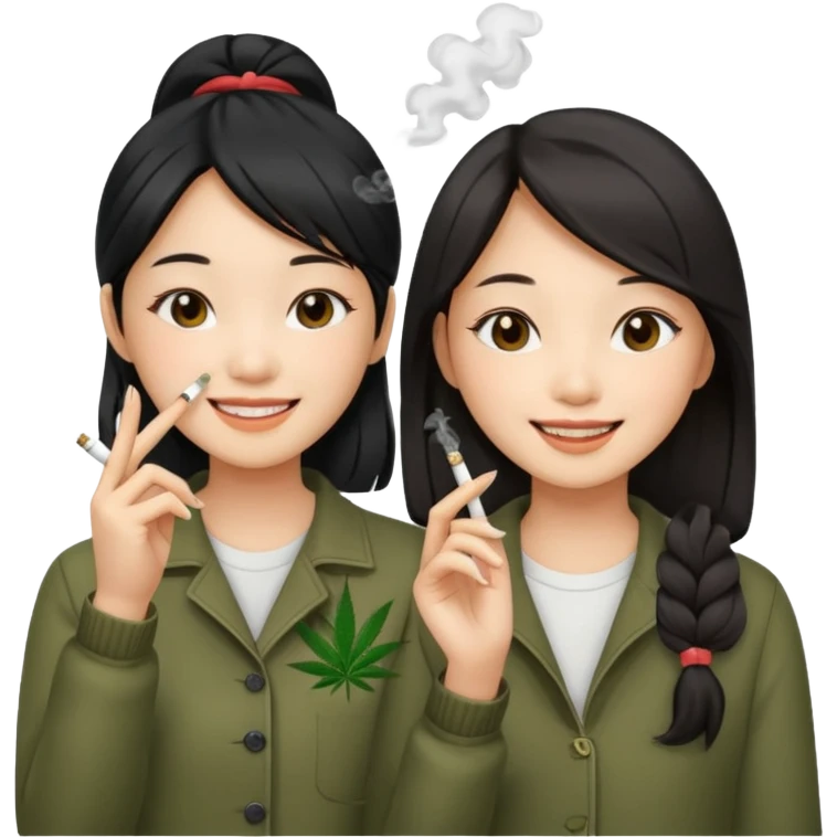 make me an image of two asian girls smoking a weed joint  emoji