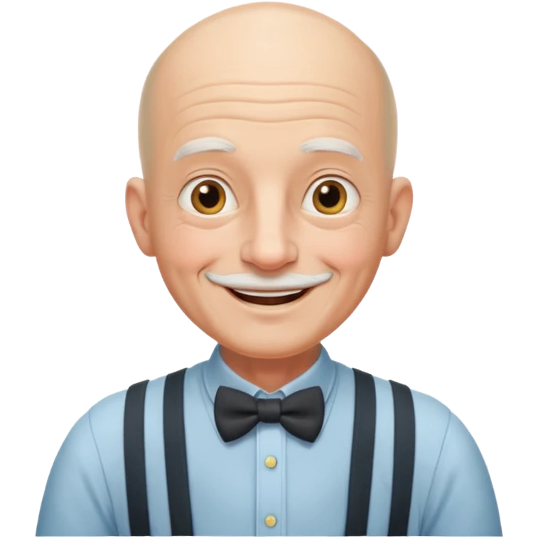 emoji of a gentleman in his 70s, bald, wearing suspenders, friendly expression emoji