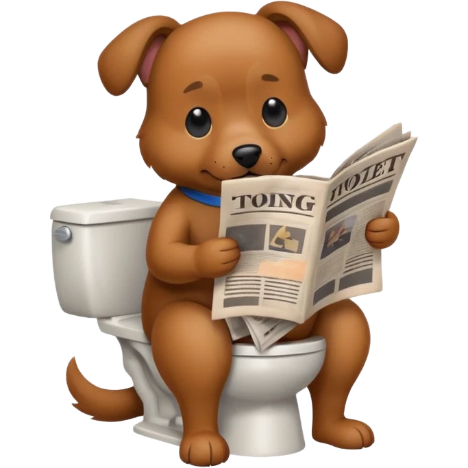 Dog sitting on toilet reading newspaper emoji
