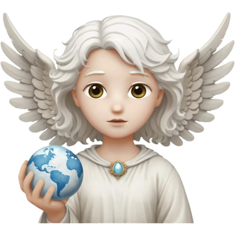 Angel statue wavy hair hollow eyes feathered wings holding the world emoji