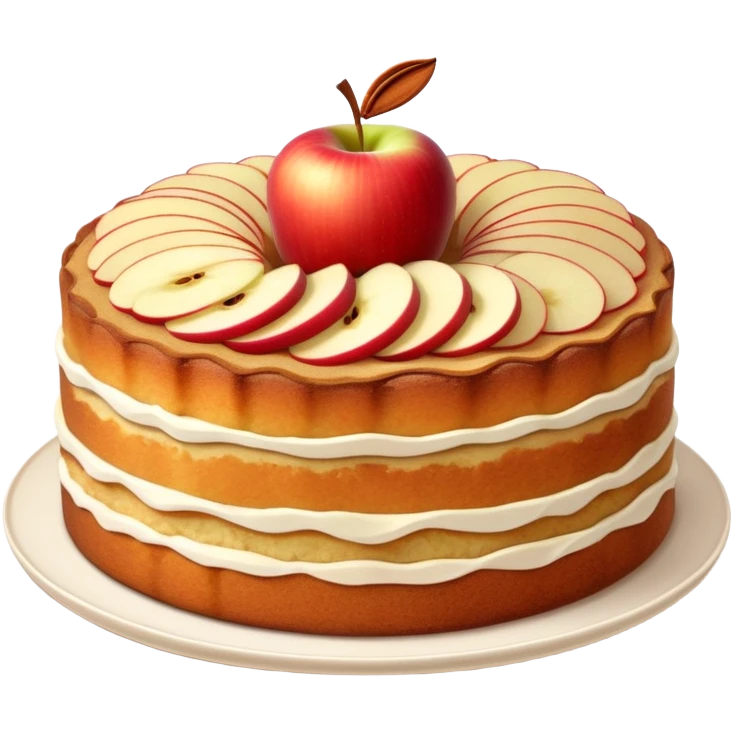 cinematic-realistic-apfelkuchen-dessert-emoji,-depicted-as-a-classic-apple-cake-with-cinnamon-and-thinly sliced apples on the top a few neatly spread out-rendered-with-soft-textures-and-warm,-inviting-lighting. emoji
