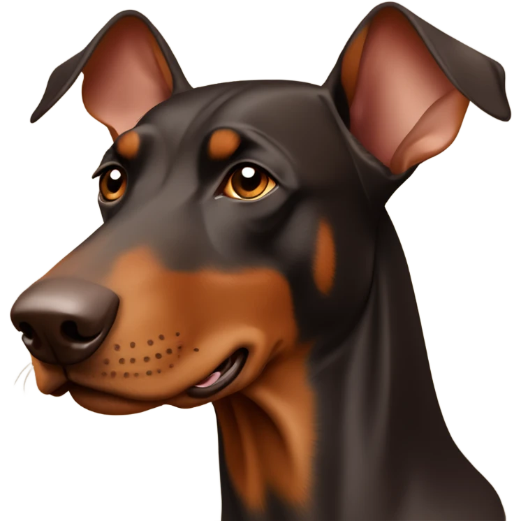 Different shades of brown Doberman without cropped ears looking forward and happy  emoji