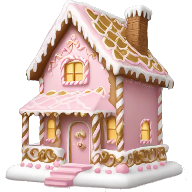 light pink and gold and white gingerbread house emoji