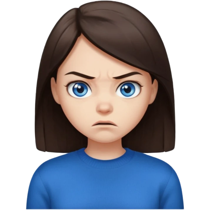 fille cheveux lisse brune yeux bleu pull noir qui regarde mal emoji