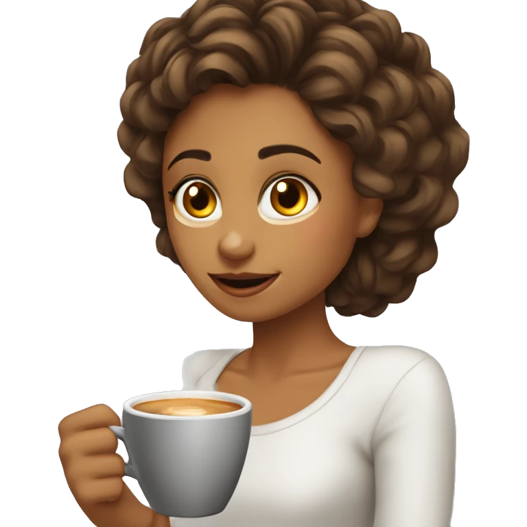 Chica piel aperlada cabello corto castaño tomando una taza de café  emoji