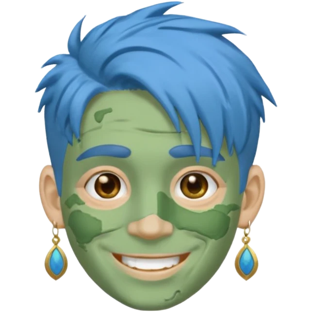 messy green clay mask man with earrings and blue hair emoji