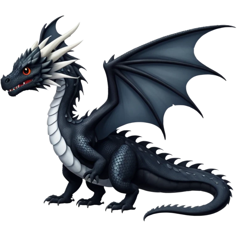 A dragon that is  black 🖤 with white spots. HUGE wings and a tail. Also detailed  emoji