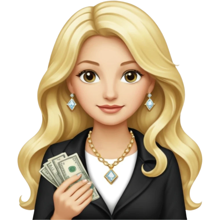 rich long hair blonde millionare woman holding money emoji