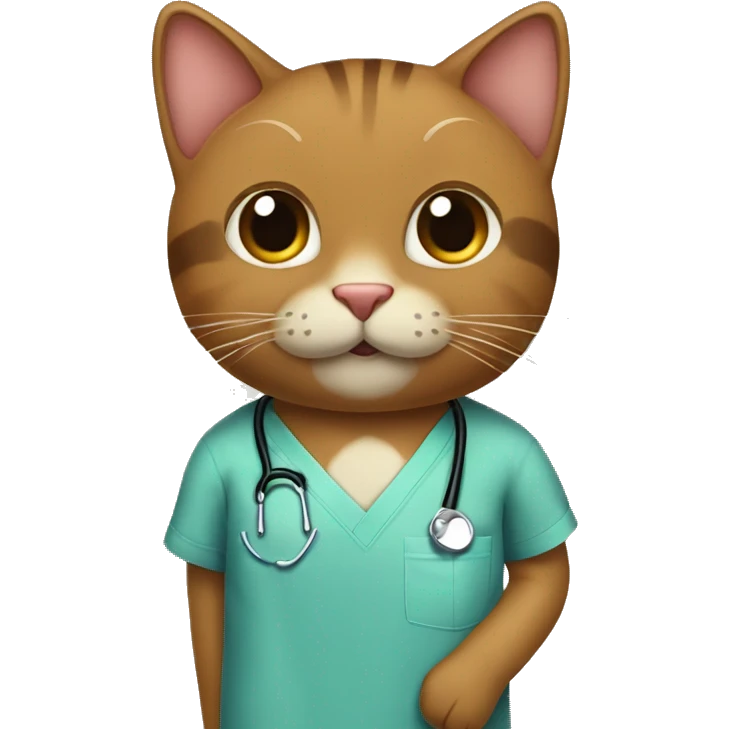 Brown cat in scrubs with heart eyes emoji