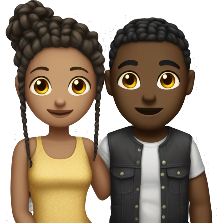 black boy with cornrows and brunette girl making out emoji