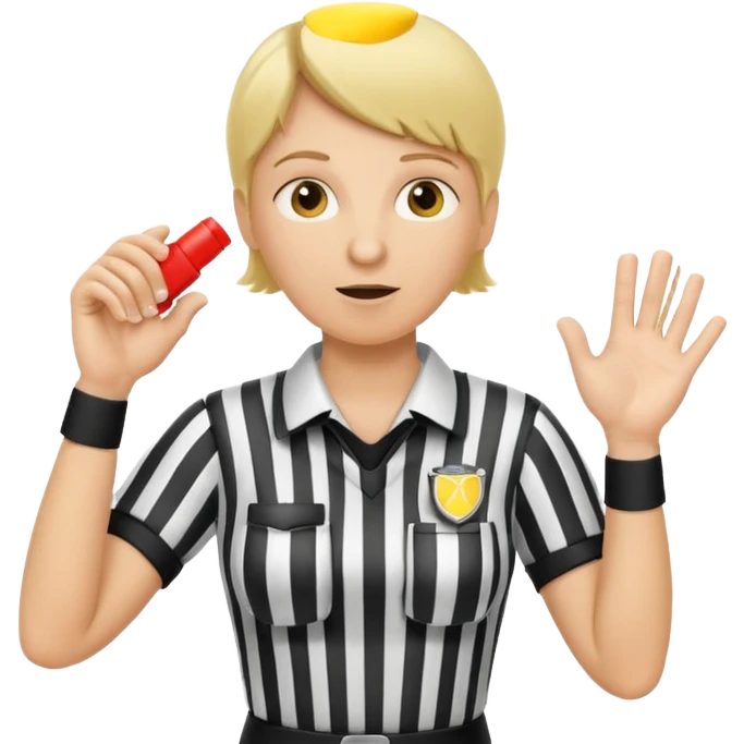 blonde football referee calling time out with hands and whistle emoji