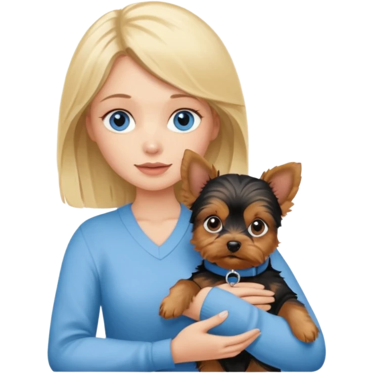 blue eyed blonde holding yorshi terrier puppy in her arms emoji