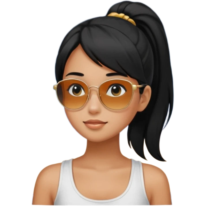 An Emoji of girl with black ponytail hair, who can be described by three words: sun, moo, star emoji