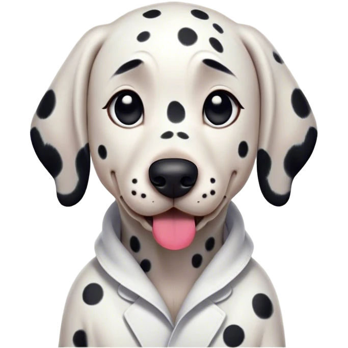 Cinematic Comical Dalmatian Portrait Emoji, Head tilted dramatically with an exaggeratedly shocked or offended expression, showcasing a striking white coat with bold black spots, wide, expressive dark eyes filled with exaggerated disbelief, Simplified yet hilariously expressive features, highly detailed, glowing with a slightly sassy glow, high shine, dramatic yet playful, stylized with an air of attitude, bright and endearing, soft glowing outline, capturing the essence of a sassy and over-the-top companion, so meme-worthy it feels like it could side-eye its way into internet fame instantly! emoji