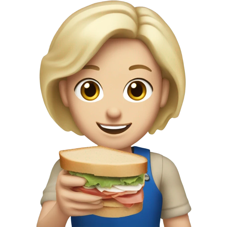 Jersey Mikes employee with blue eyes and blonde hair holding a sandwhich emoji