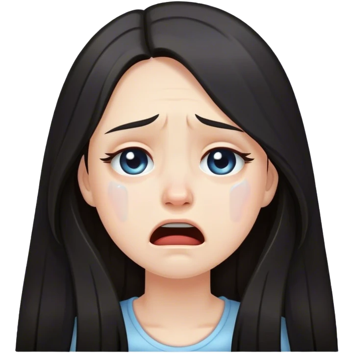 pale girl long dark hair crying emoji