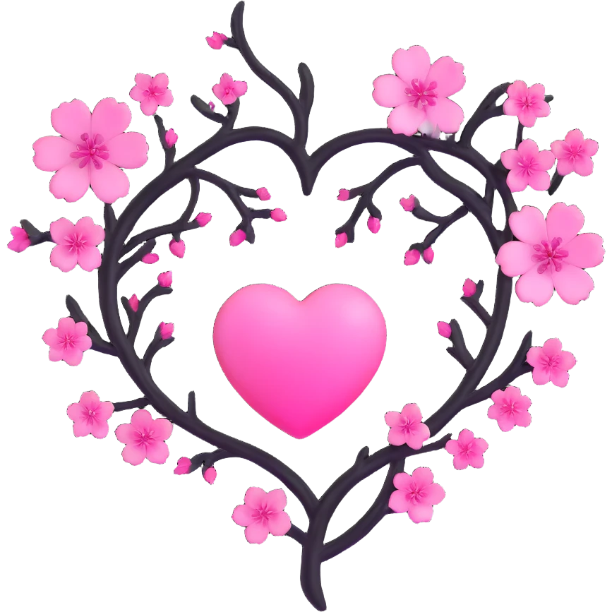 goth sakura heart, black heart with a sakura branch piercing through, glowing pink accents, no background emoji