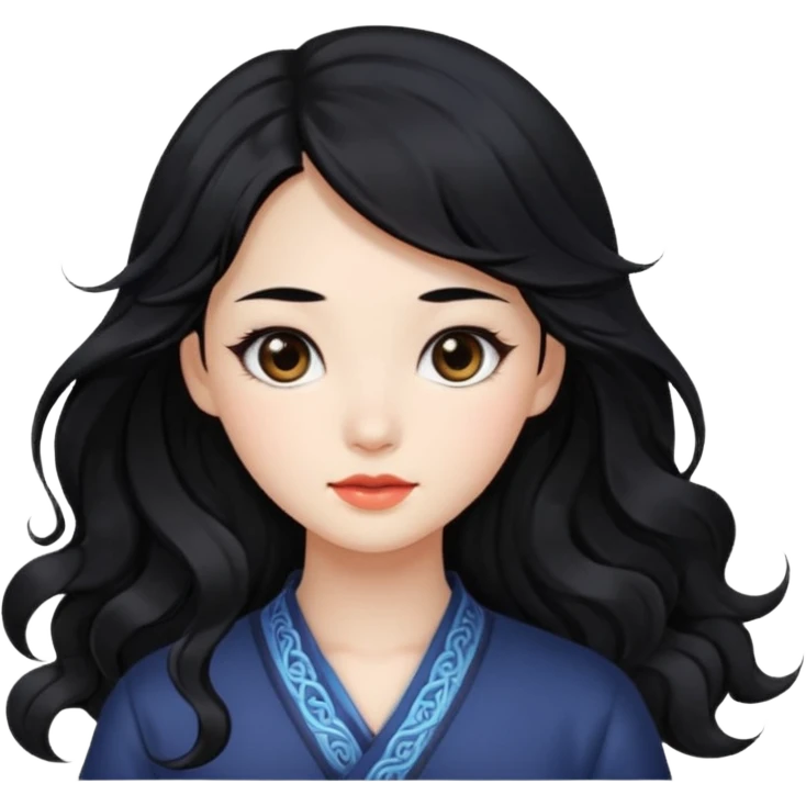 Beautiful girl,Black hair,wavy hair，long hair,Black eyes,Chinese emoji