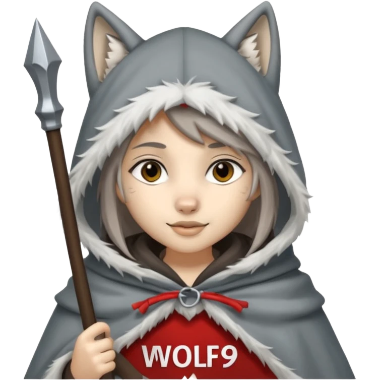 Wolf girl holding a banner that say #Wolf99 emoji