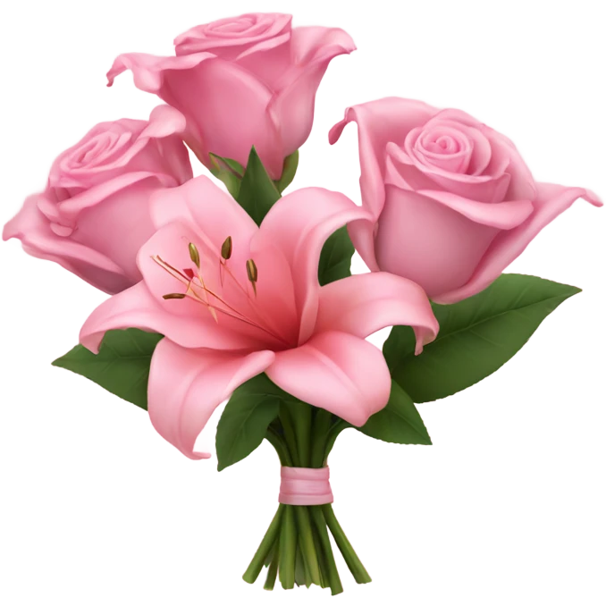 bouquet of pink roses and 2 large pink lillie's  emoji