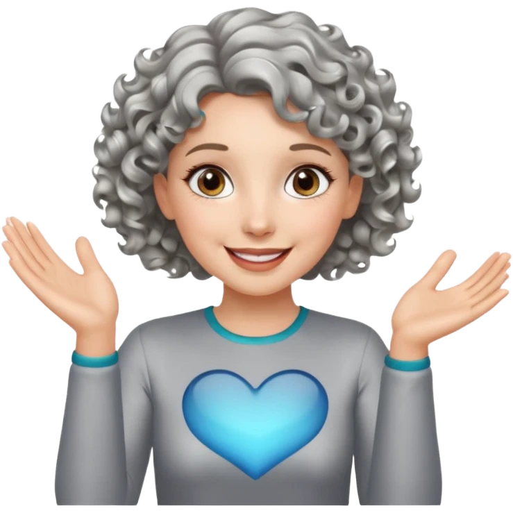 silver, short, wavy-haired with curls, smiling/excited pretty lady, silver top, clapping hands

 emoji