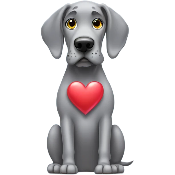 Grey great dane with heart emoji