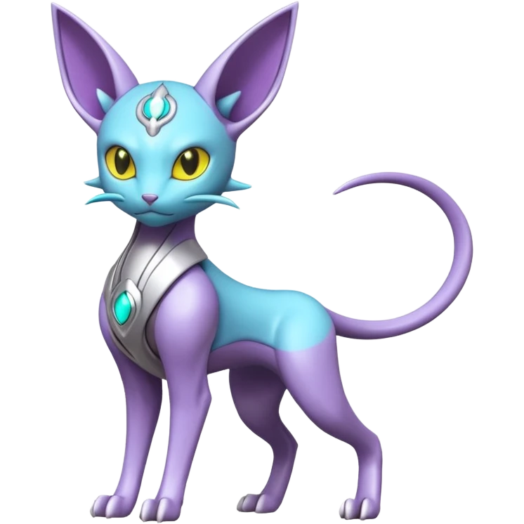 Mechanical Miraidon-Espeon-Mewtwo-Fakémon-hybrid-creature (full body)  with yellow eyes and cyan markings emoji