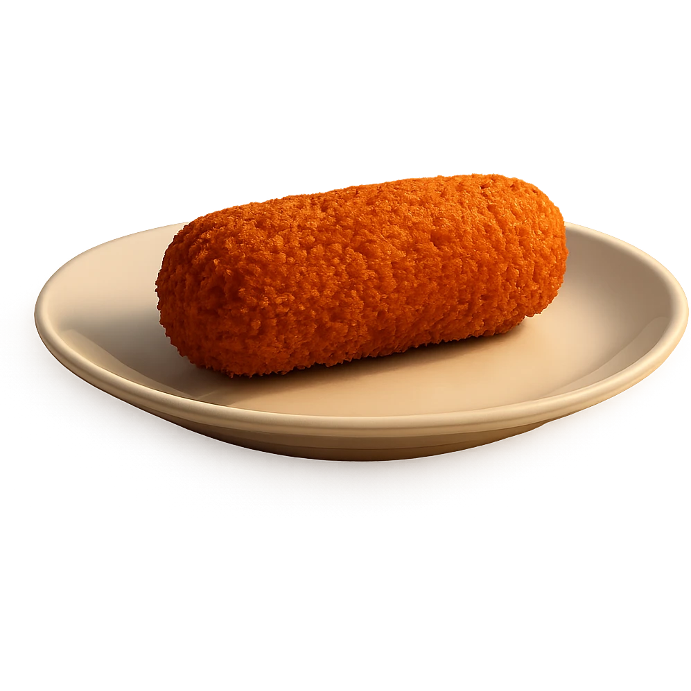 realistic Dutch kroket on a plate, side view, warm lighting emoji