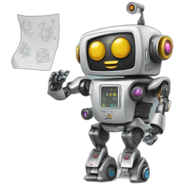 Finicial robot with graphs and tatoos emoji