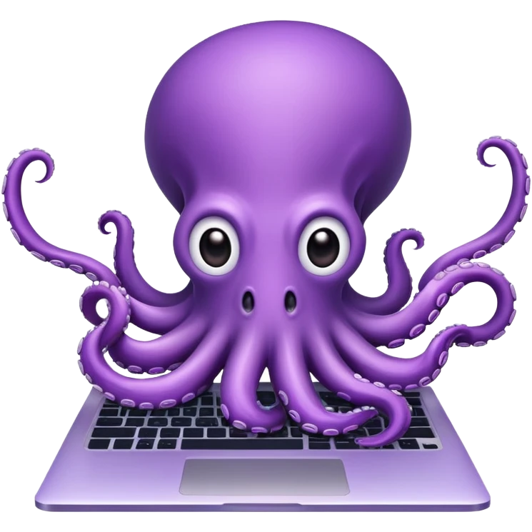 Purple octopus typing on laptop   emoji