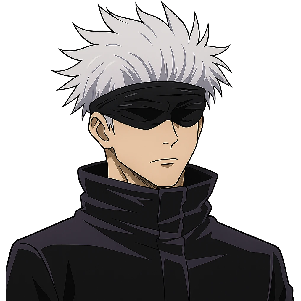 Gojo Satoru, white hair, blindfold, serious expression, inspired by Jujutsu Kaisen, anime style, no background emoji